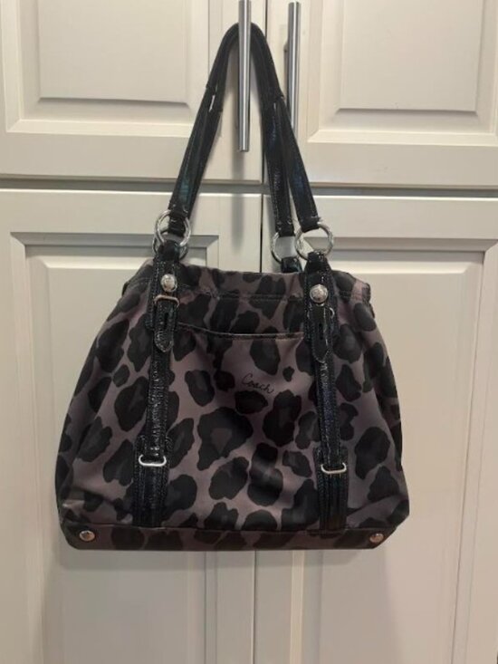 Coach Handbags - Coach Black and Grey Leopard Print Shoulder Bag